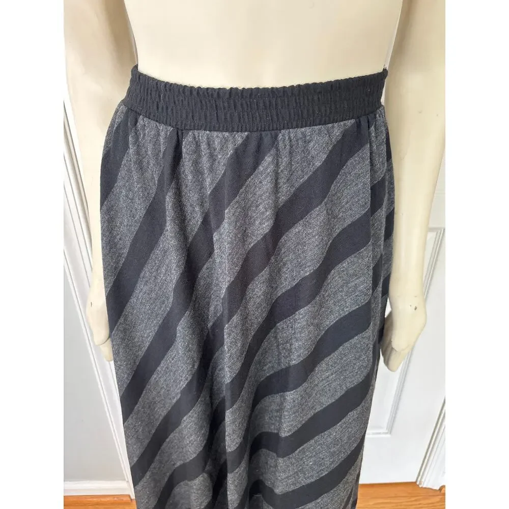 VTG 80s ANN WI Diagonal Stripe Lightweight Wool Maxi Skirt in Gray & Black  SZ S